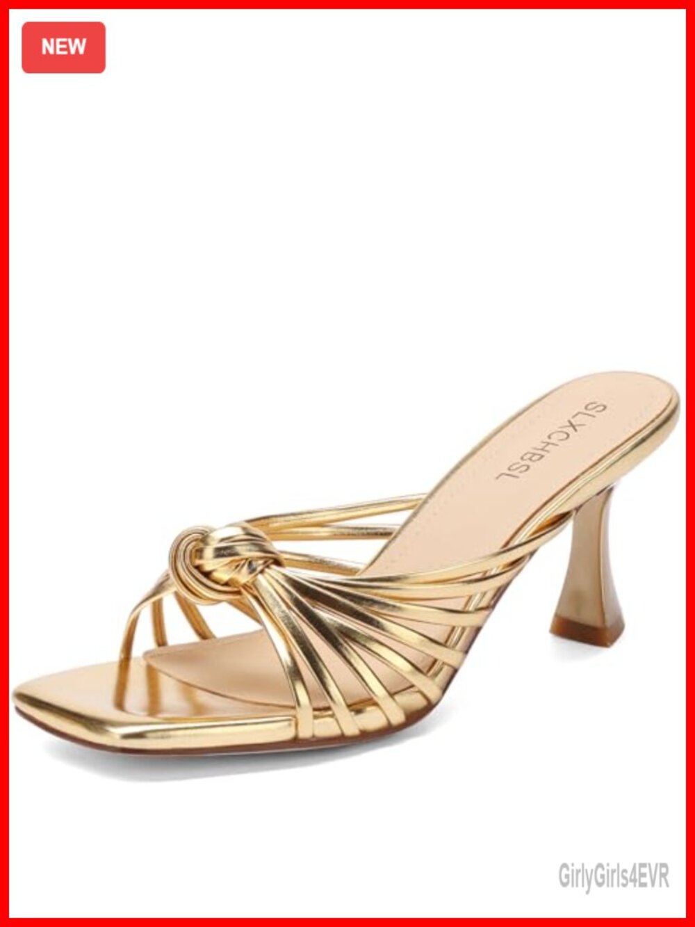 Kitten Heel Sandals Square Toe Knotted Slip On Faux Leather Women's Heels